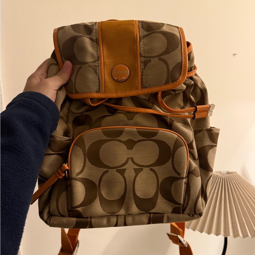 Coach Signature Tan and Orange Women’s Backpack